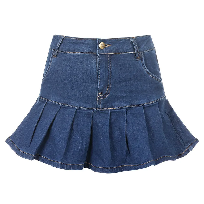 Women's A-Line Skirt Gothic Denim Pleated Skirt Summer 2021 Y2K Aesthetics Streetwear Vintage E Girl 90s Dollskilling