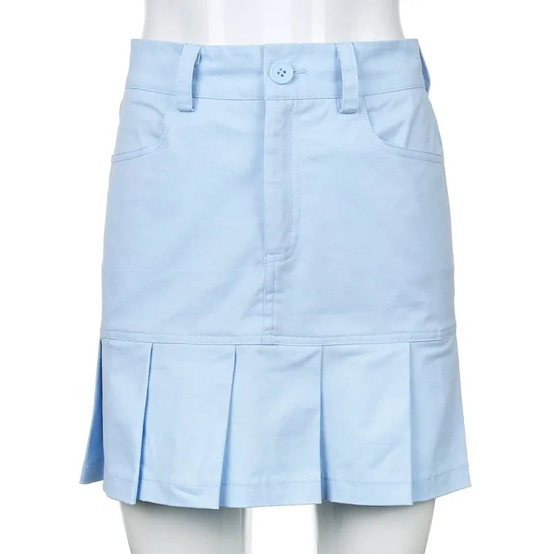 Women's A-Line Skirt Gothic Denim Pleated Skirt Summer 2021 Y2K Aesthetics Streetwear Vintage E Girl 90s Dollskilling