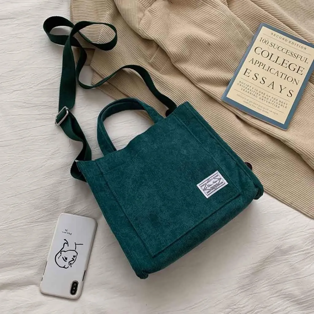 Women's Bag Casual Fashion Canvas Handbag Messenger Corduroy Shoulder Bags over The Shoulder Bags for (Green, One Size)