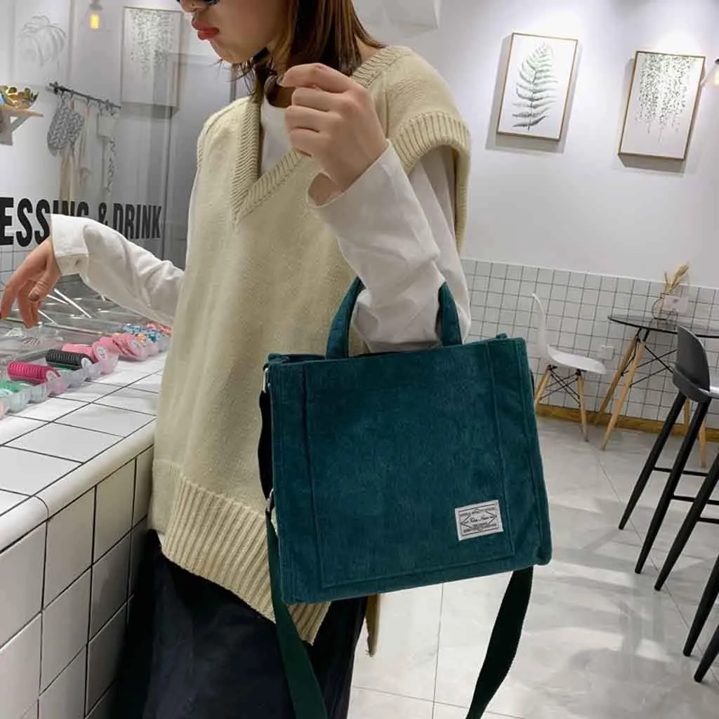 Women's Bag Casual Fashion Canvas Handbag Messenger Corduroy Shoulder Bags over The Shoulder Bags for (Green, One Size)