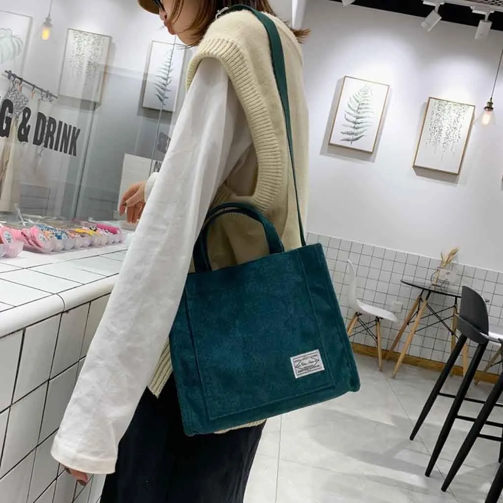 Women's Bag Casual Fashion Canvas Handbag Messenger Corduroy Shoulder Bags over The Shoulder Bags for (Green, One Size)