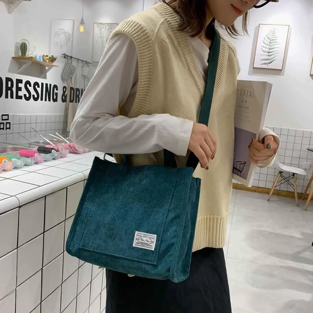 Women's Bag Casual Fashion Canvas Handbag Messenger Corduroy Shoulder Bags over The Shoulder Bags for (Green, One Size)