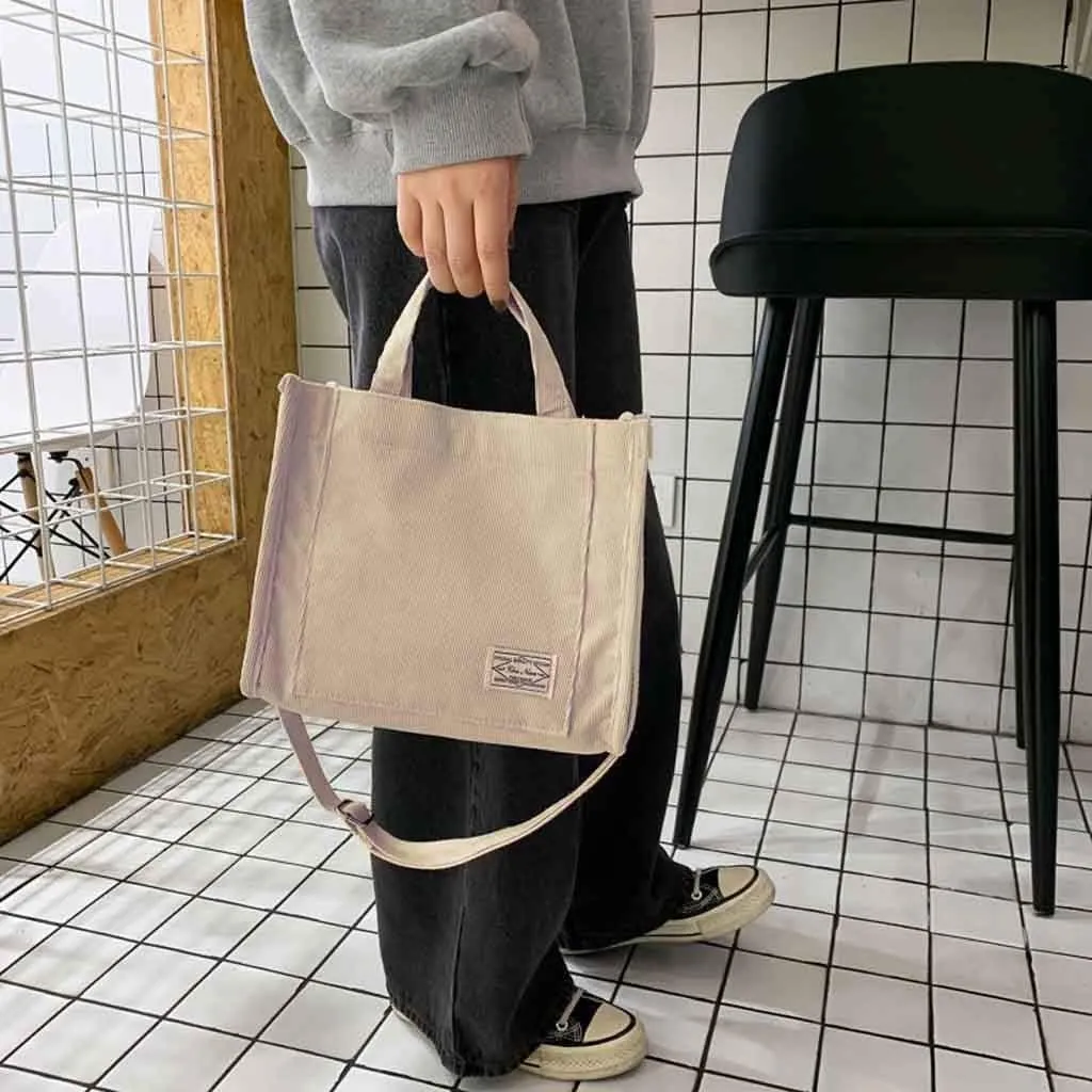 Women's Bag Casual Fashion Canvas Handbag Messenger Corduroy Shoulder Bags over The Shoulder Bags for (White, One Size)