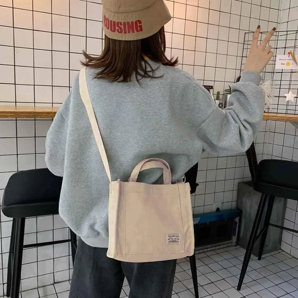 Women's Bag Casual Fashion Canvas Handbag Messenger Corduroy Shoulder Bags over The Shoulder Bags for (White, One Size)