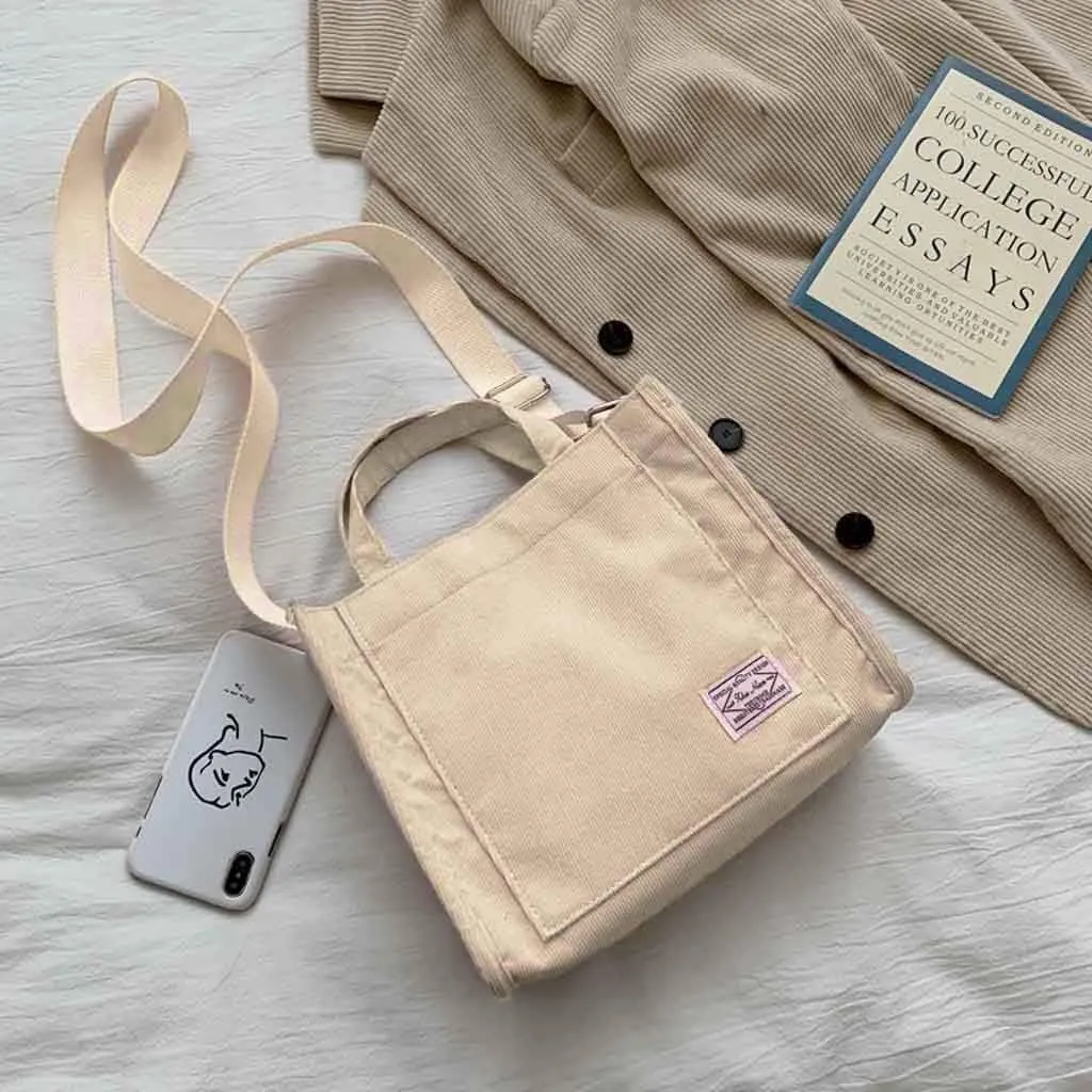 Women's Bag Casual Fashion Canvas Handbag Messenger Corduroy Shoulder Bags over The Shoulder Bags for (White, One Size)