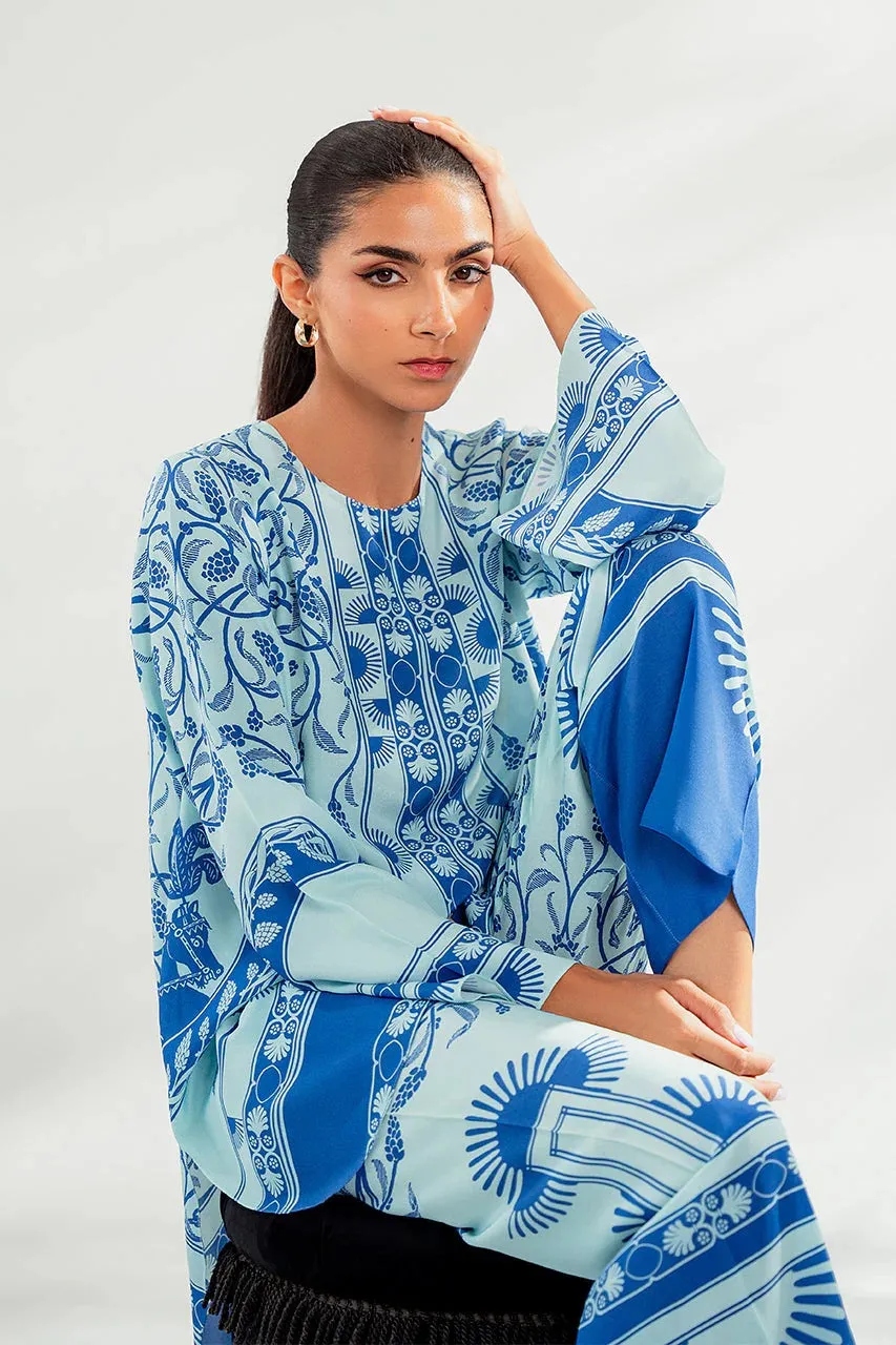 Women's Blue Korean BSY Floral Printed Co-Ord Set - BlackBeads