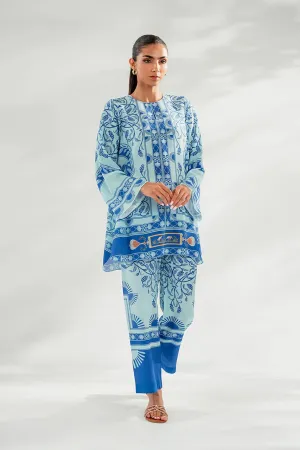 Women's Blue Korean BSY Floral Printed Co-Ord Set - BlackBeads