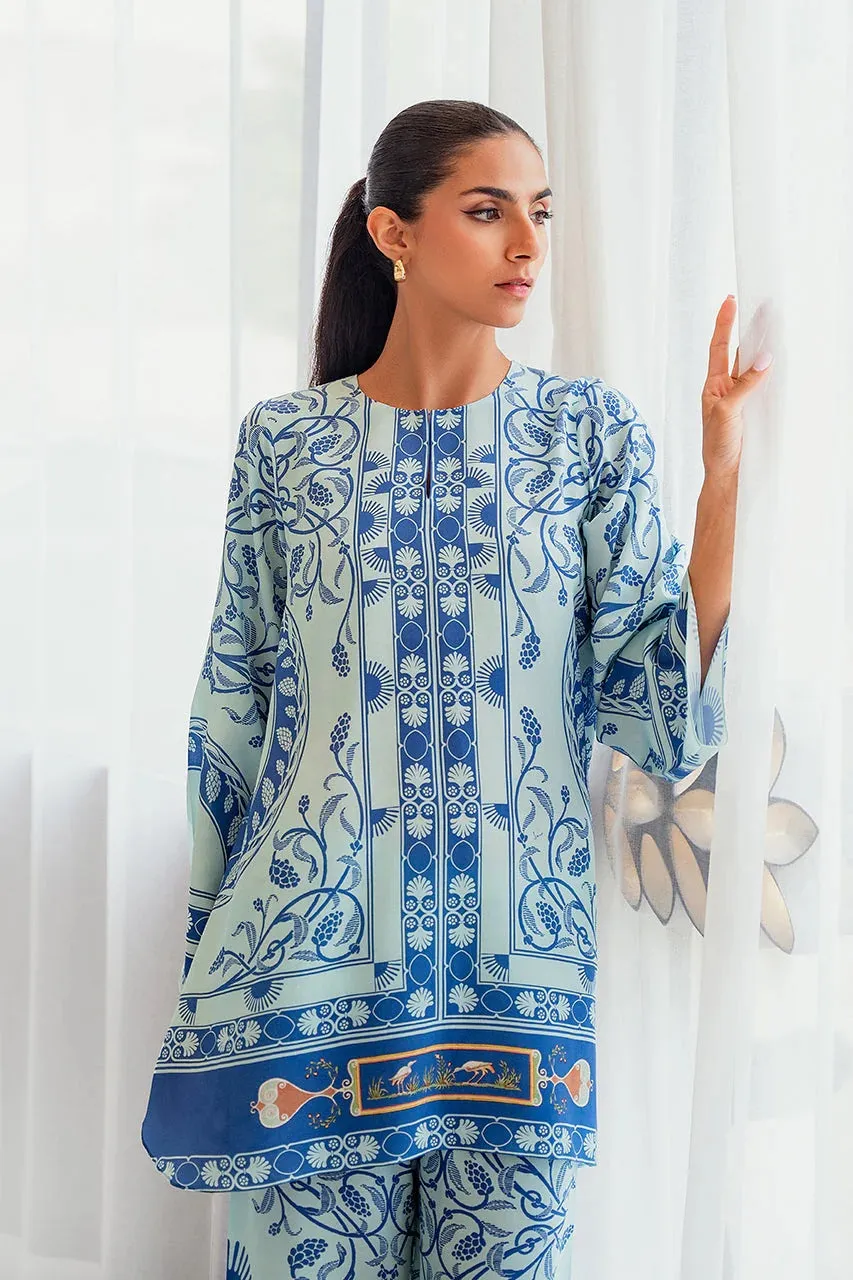 Women's Blue Korean BSY Floral Printed Co-Ord Set - BlackBeads