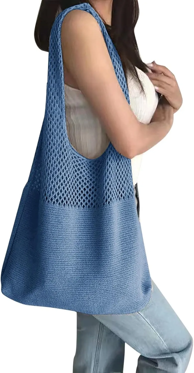 Women's Canvas Tote Bags with Zipper Crossbody Purses and Handbags Lightweight Pocketbook Lightweight Puffer Bag(Blue)