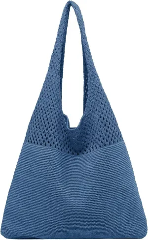 Women's Canvas Tote Bags with Zipper Crossbody Purses and Handbags Lightweight Pocketbook Lightweight Puffer Bag(Blue)