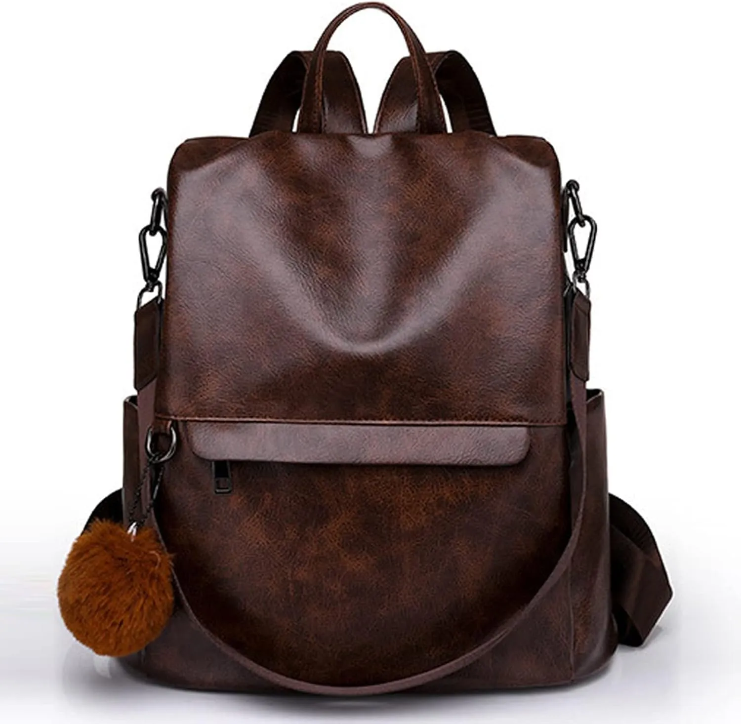 Women's Casual Fashion Backpack Adjustable Shoulder Belt Solid Color Messenger Bags Mini Convertible (Brown, One Size)