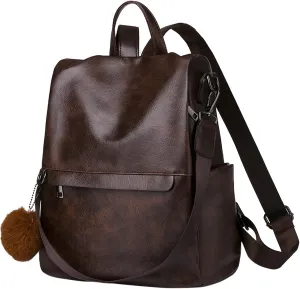 Women's Casual Fashion Backpack Adjustable Shoulder Belt Solid Color Messenger Bags Mini Convertible (Brown, One Size)