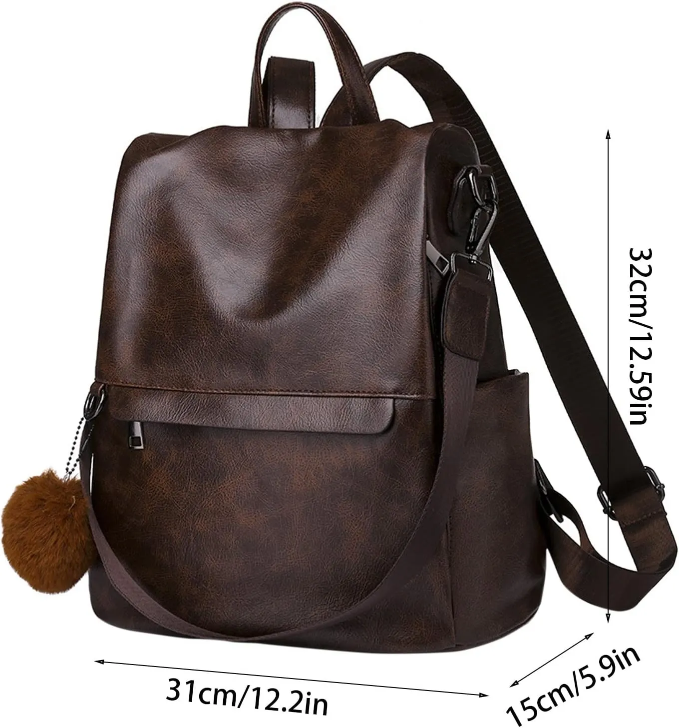 Women's Casual Fashion Backpack Adjustable Shoulder Belt Solid Color Messenger Bags Mini Convertible (Brown, One Size)