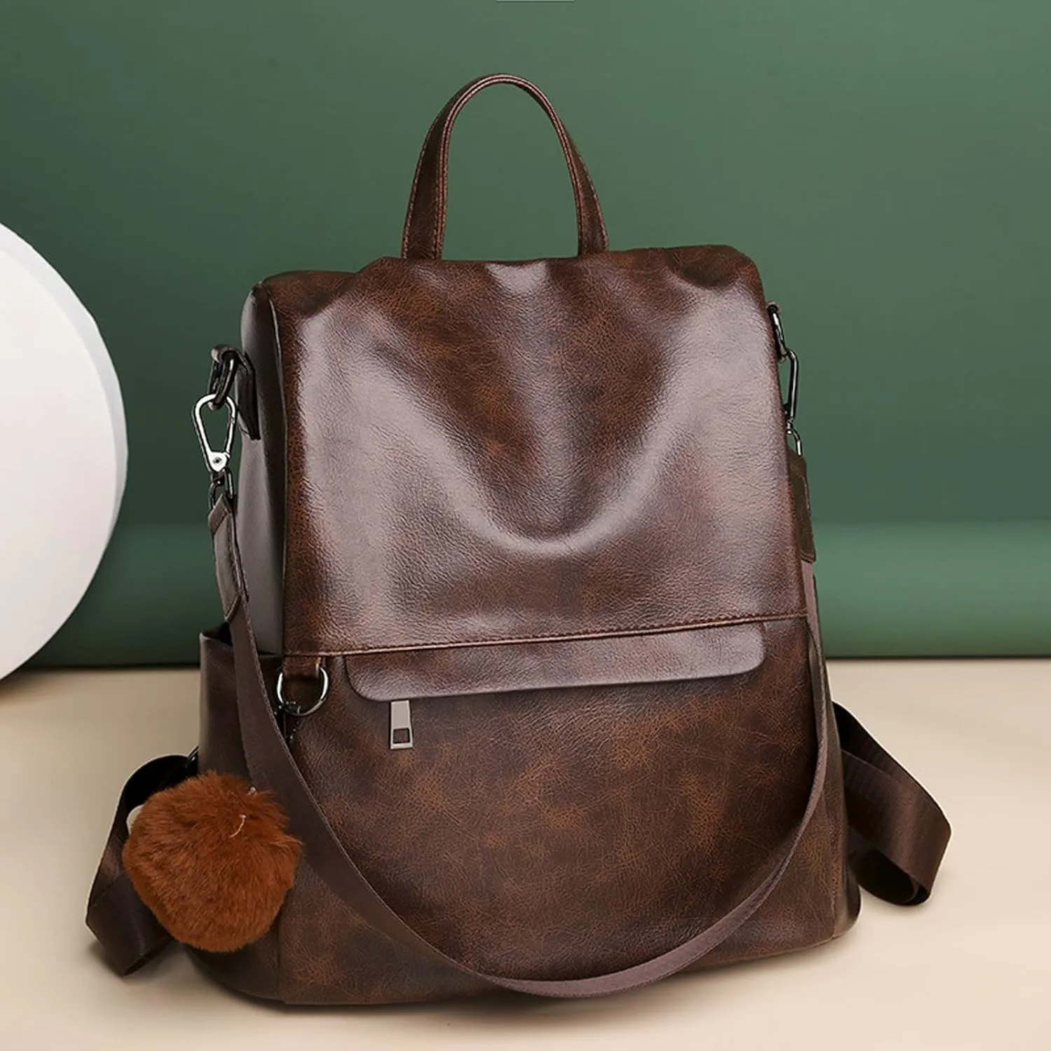 Women's Casual Fashion Backpack Adjustable Shoulder Belt Solid Color Messenger Bags Mini Convertible (Brown, One Size)