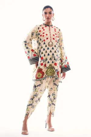 Women's Cream Korean BSY Printed Co-Ord Set - BlackBeads