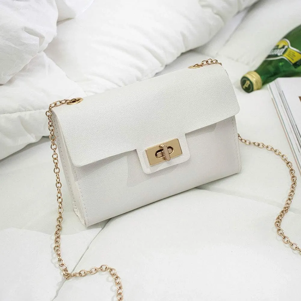 Women'S Crossbody Bag Chain PU Leather Shoulder Bag With Twist Lock Flap Casual Messenger Bags