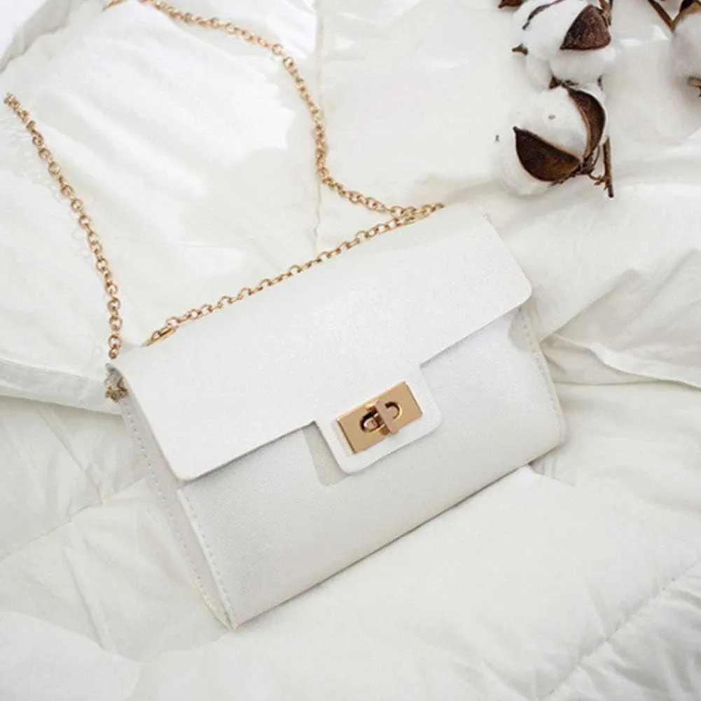 Women'S Crossbody Bag Chain PU Leather Shoulder Bag With Twist Lock Flap Casual Messenger Bags
