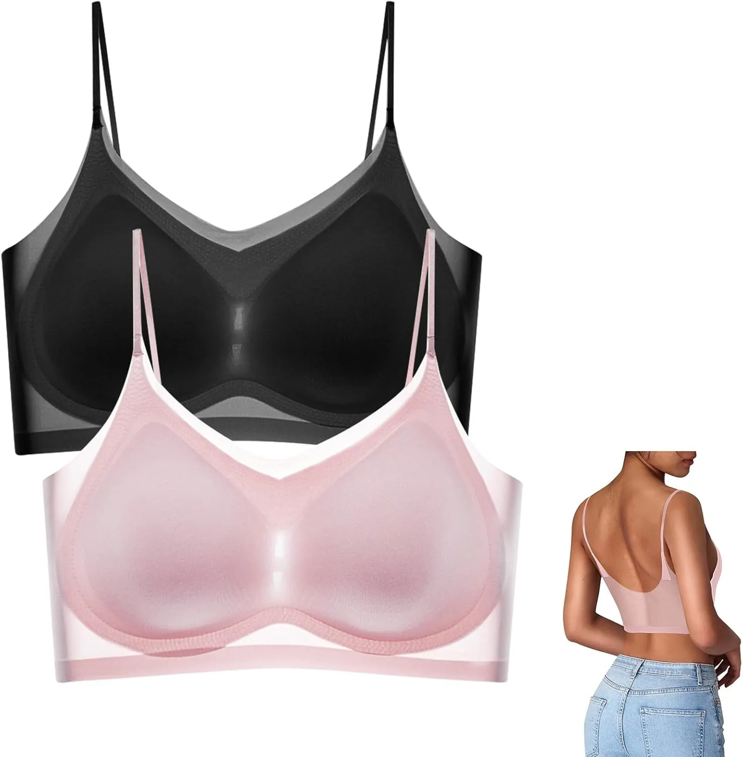 Womens Everyday Wear Push Up Bras Sexy Invisibles No Show Athletic Sporty for Large Bust Ice Silk Comfortable Soft