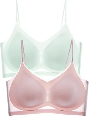 Womens Everyday Wear Push Up Bras Sexy Invisibles No Show Athletic Sporty for Large Bust Ice Silk Comfortable Soft