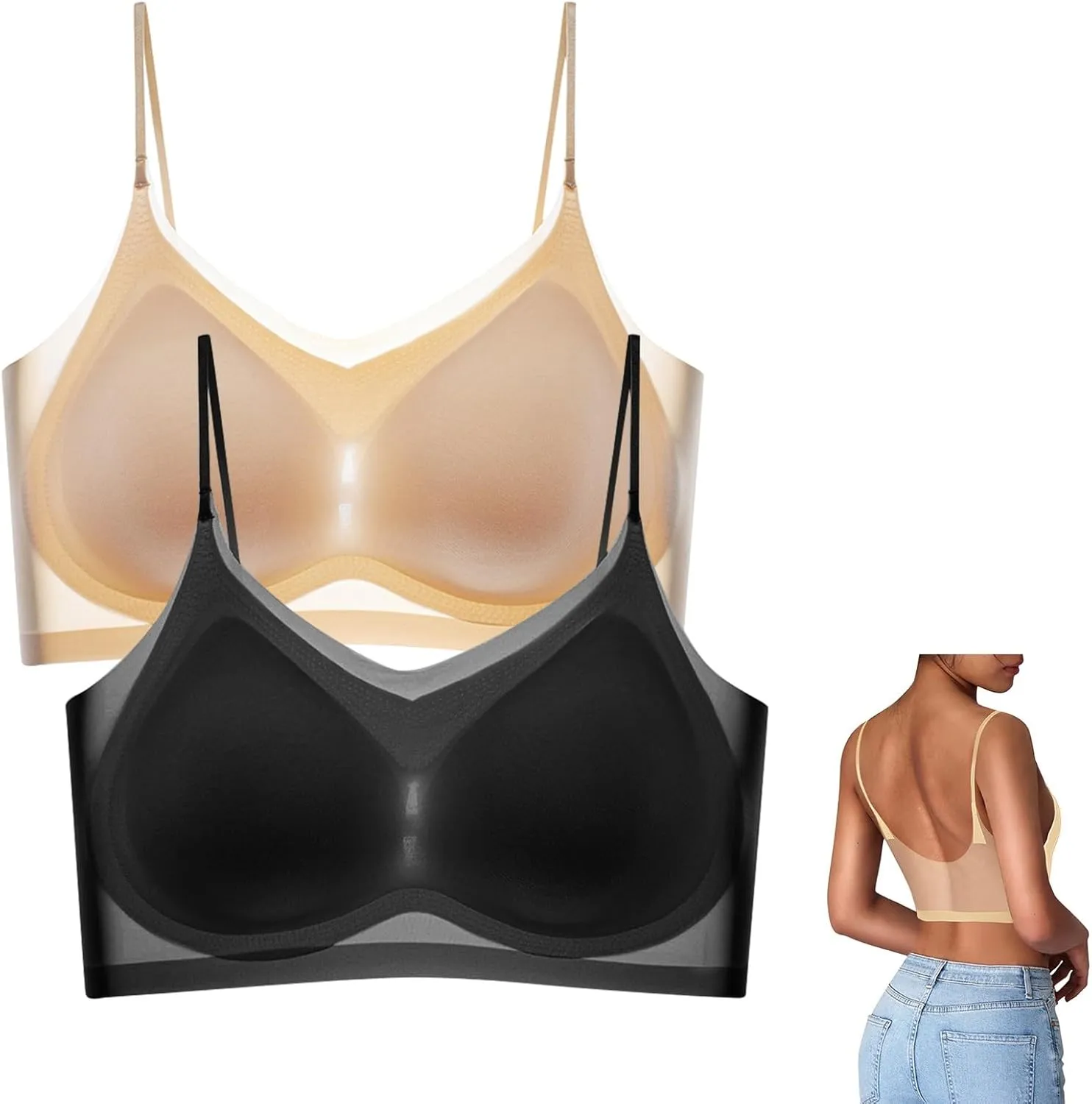 Womens Everyday Wear Push Up Bras Sexy Invisibles No Show Athletic Sporty for Large Bust Ice Silk Comfortable Soft