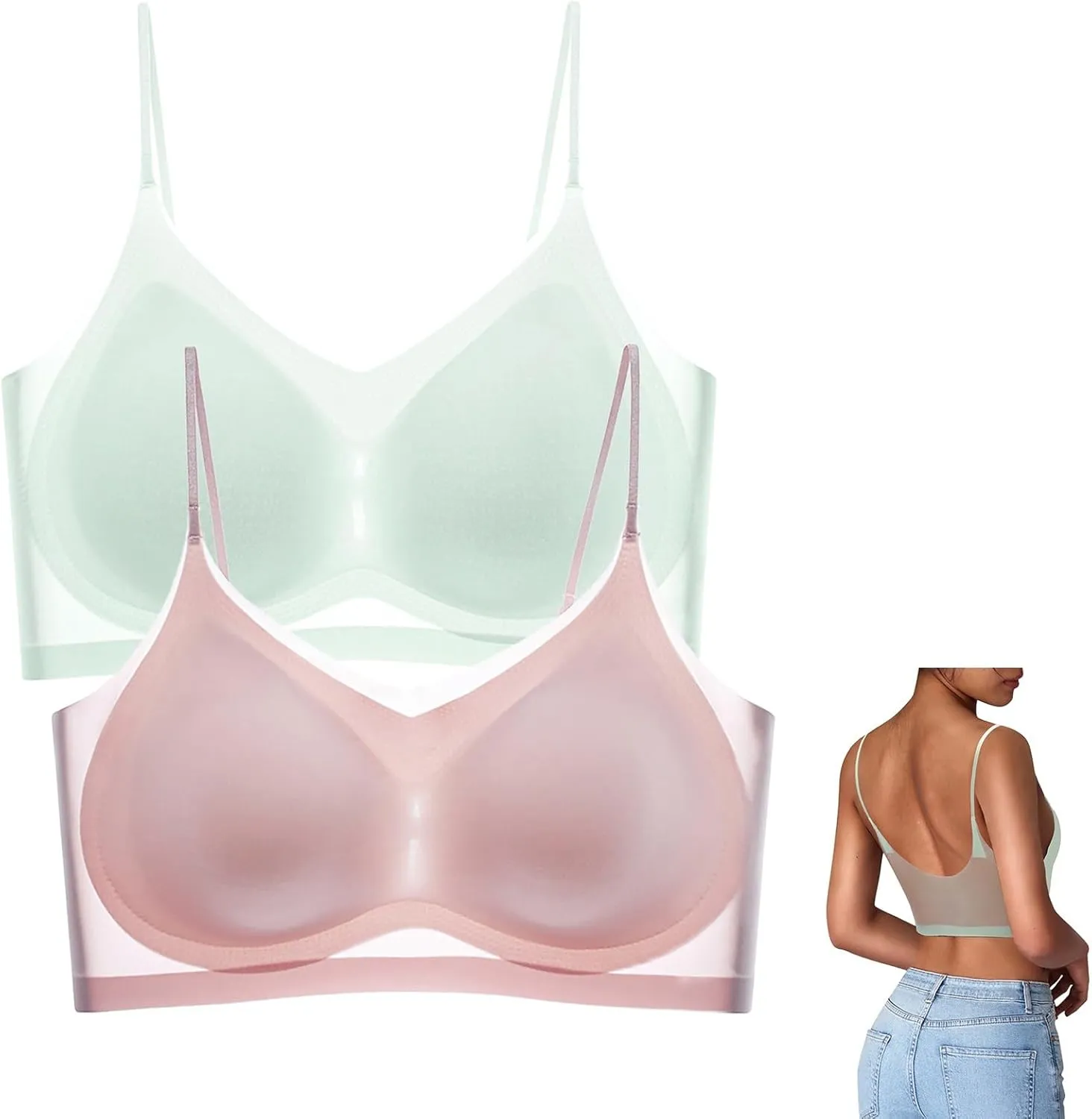 Womens Everyday Wear Push Up Bras Sexy Invisibles No Show Athletic Sporty for Large Bust Ice Silk Comfortable Soft