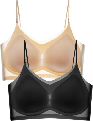 Womens Everyday Wear Push Up Bras Sexy Invisibles No Show Athletic Sporty for Large Bust Ice Silk Comfortable Soft