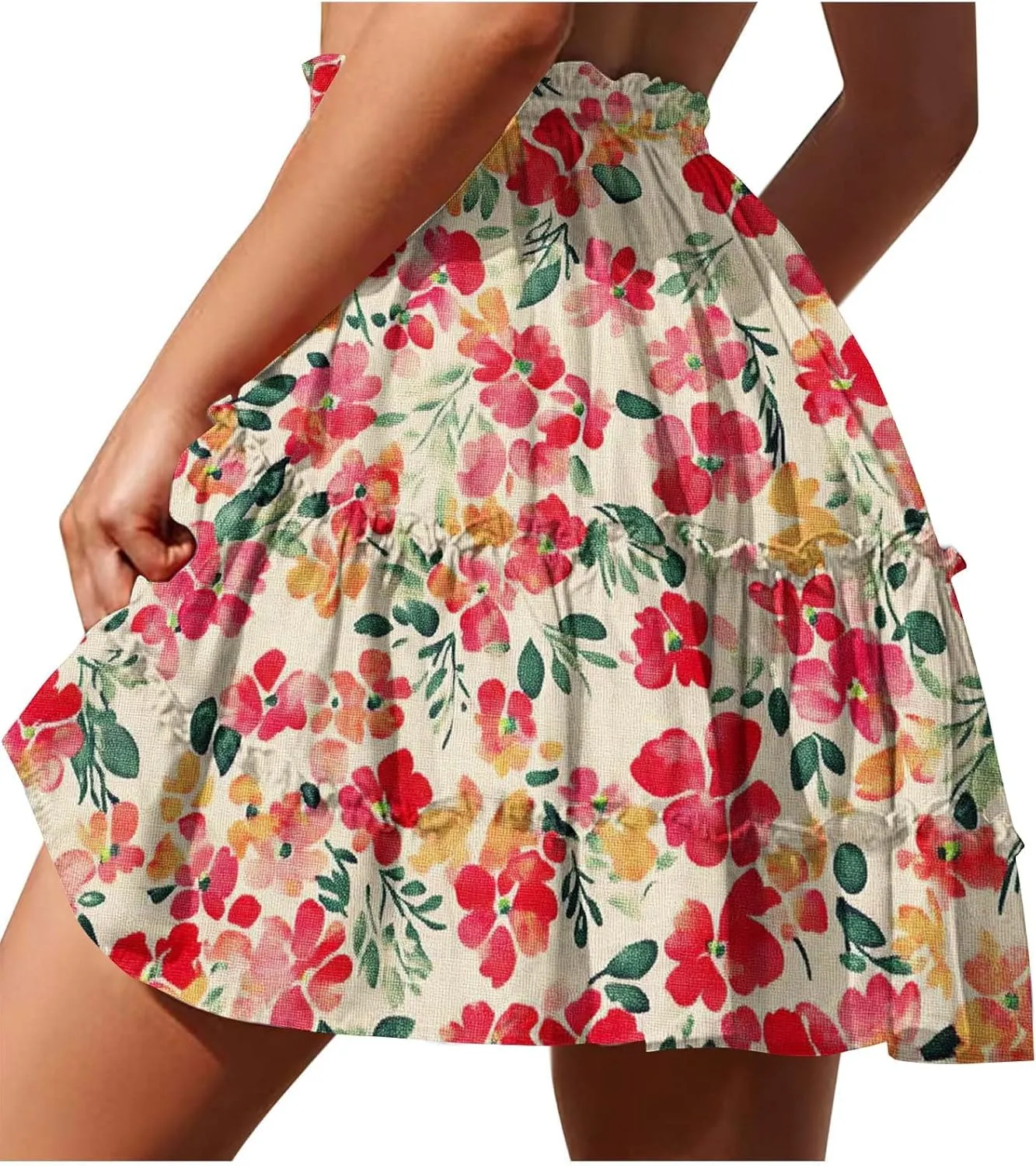 Women's Floral Summer Skirts High Waisted Casual Mini Skirts A Line Boho Beach Skirts Short Tiered Skirt for Vacation