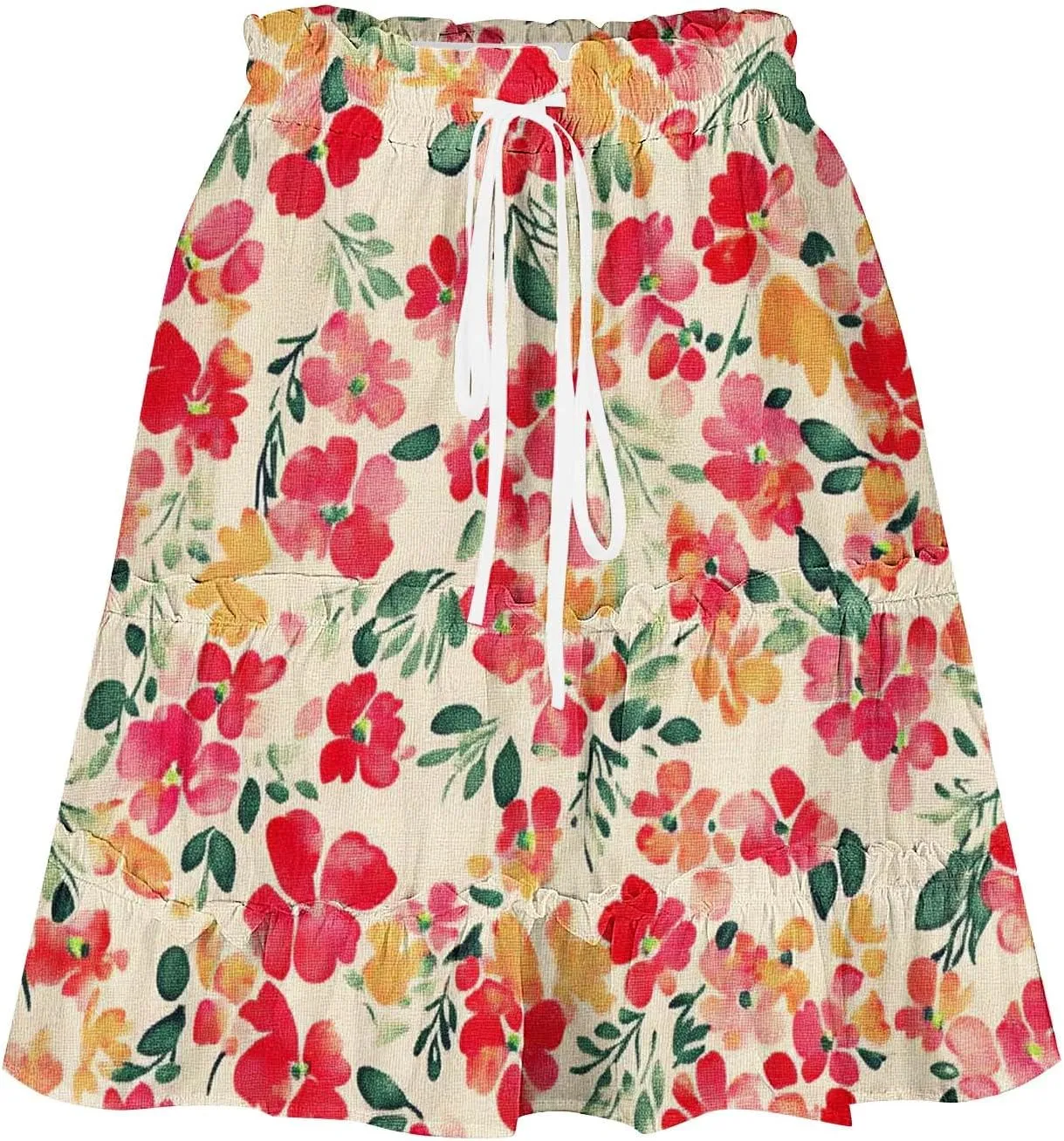Women's Floral Summer Skirts High Waisted Casual Mini Skirts A Line Boho Beach Skirts Short Tiered Skirt for Vacation