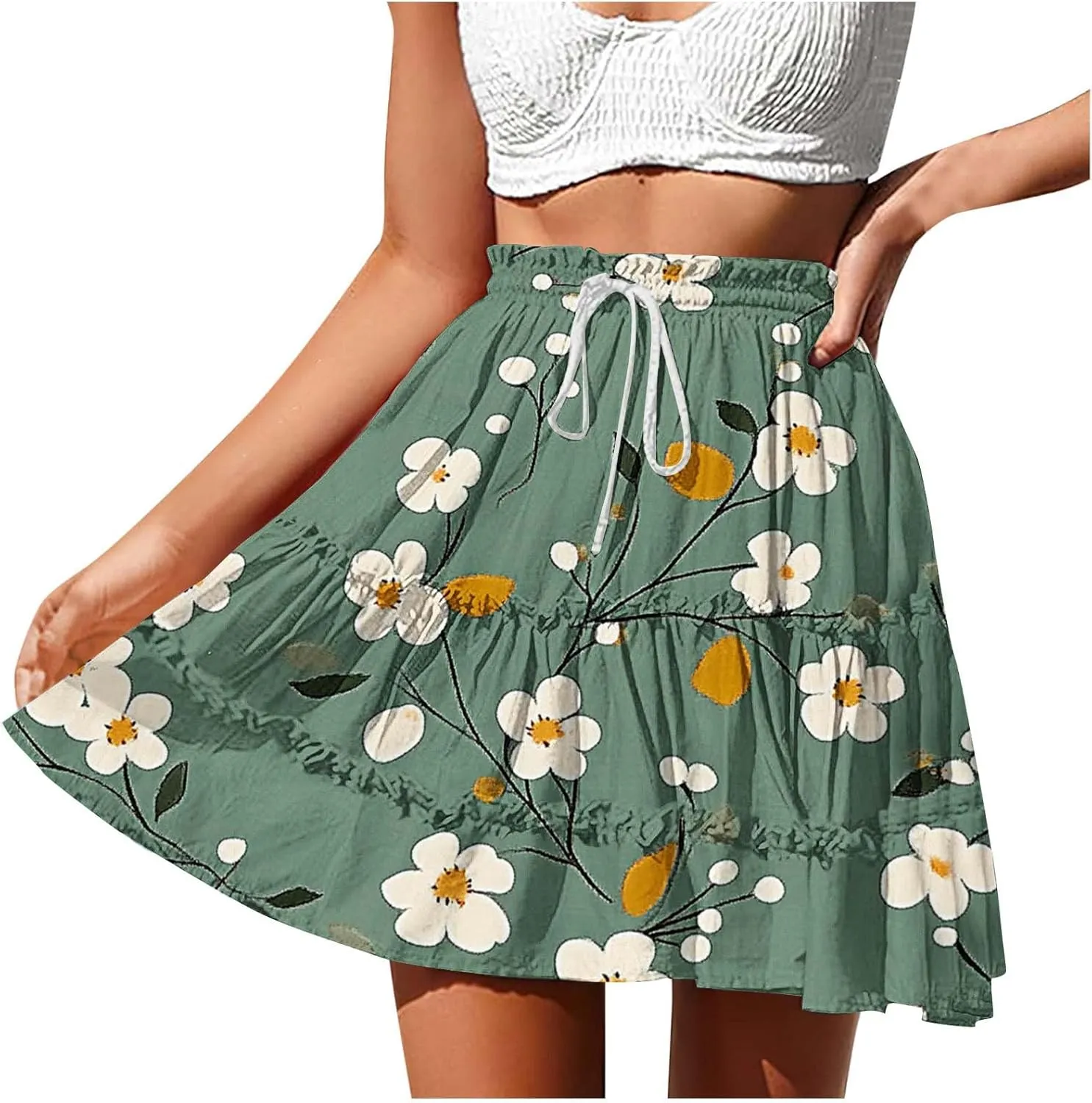 Women's Floral Summer Skirts High Waisted Casual Mini Skirts A Line Boho Beach Skirts Short Tiered Skirt for Vacation