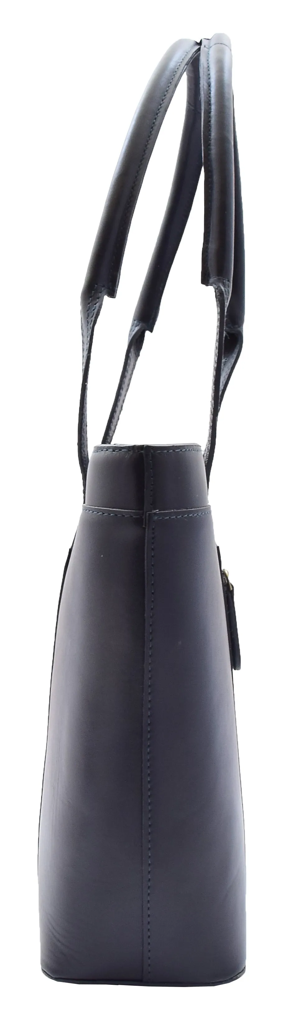 Womens Genuine Cowhide Leather Shoulder Bag Large Shopper Handbag Mazie Navy
