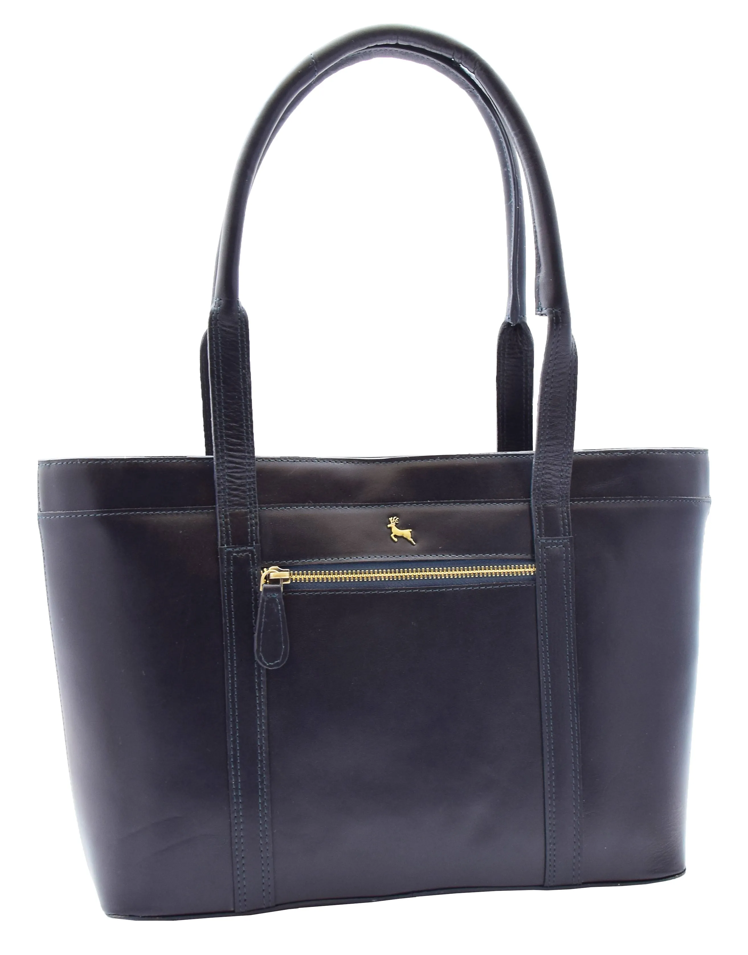 Womens Genuine Cowhide Leather Shoulder Bag Large Shopper Handbag Mazie Navy
