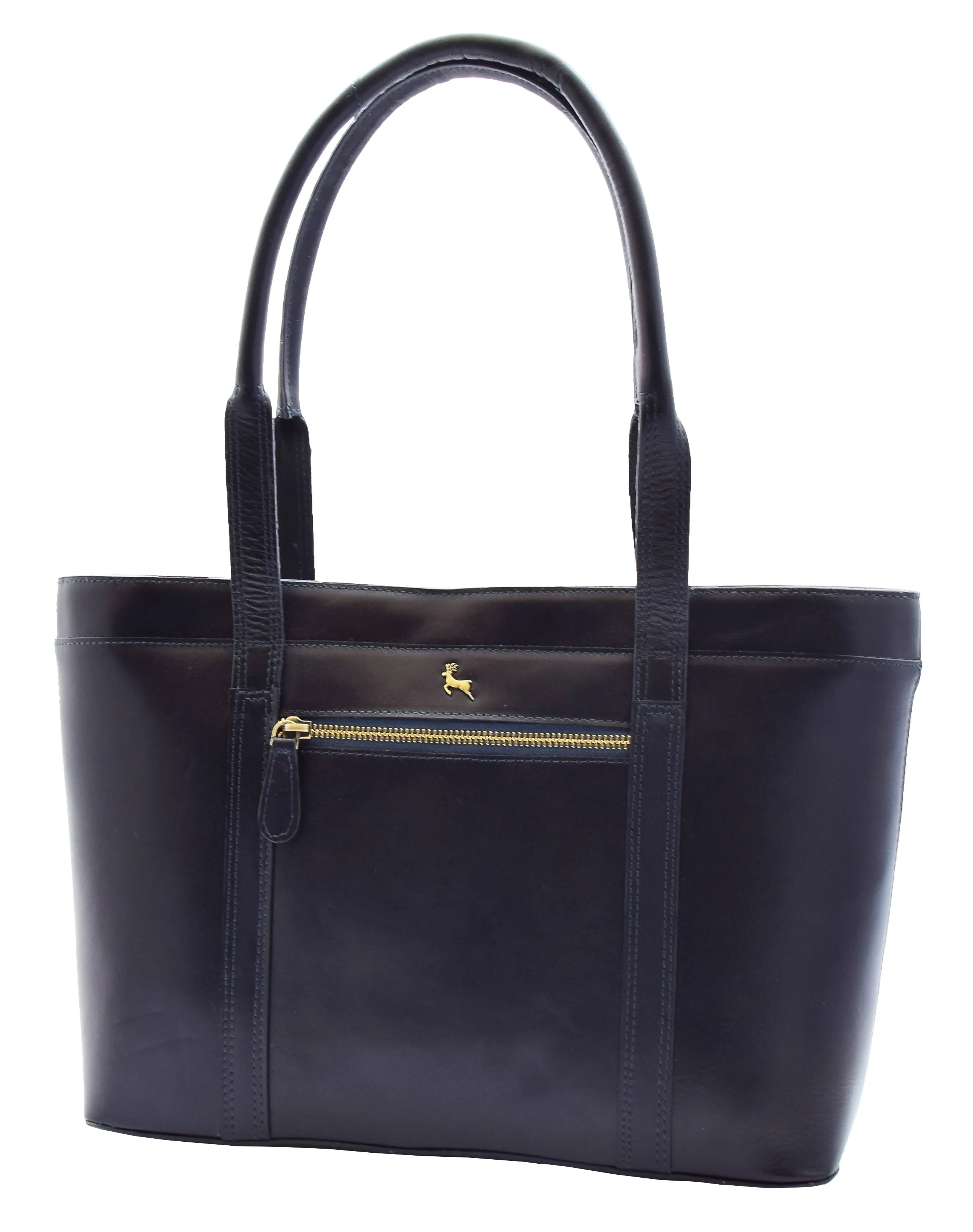 Womens Genuine Cowhide Leather Shoulder Bag Large Shopper Handbag Mazie Navy