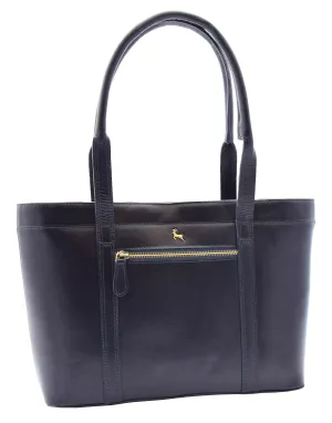 Womens Genuine Cowhide Leather Shoulder Bag Large Shopper Handbag Mazie Navy