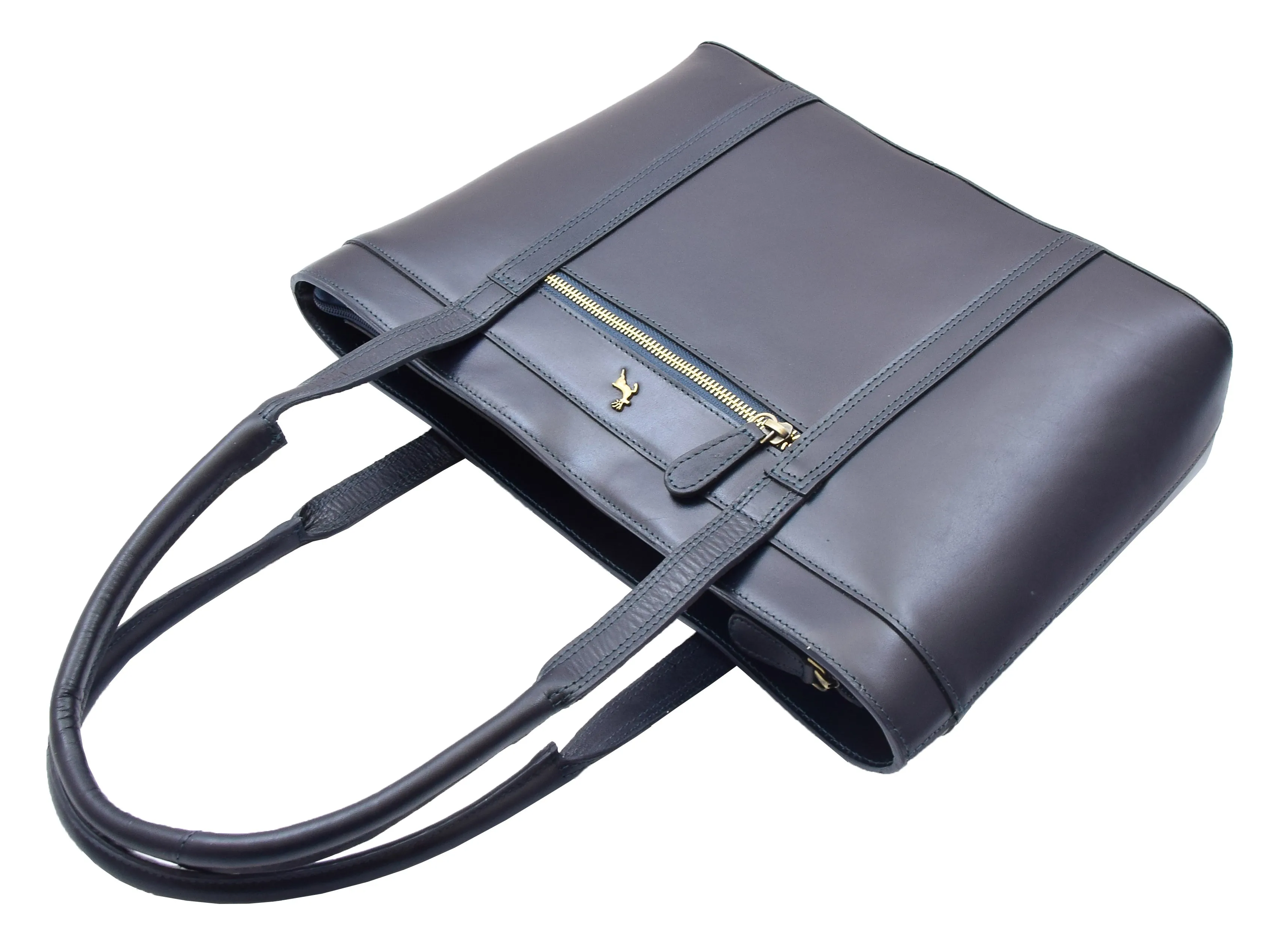 Womens Genuine Cowhide Leather Shoulder Bag Large Shopper Handbag Mazie Navy