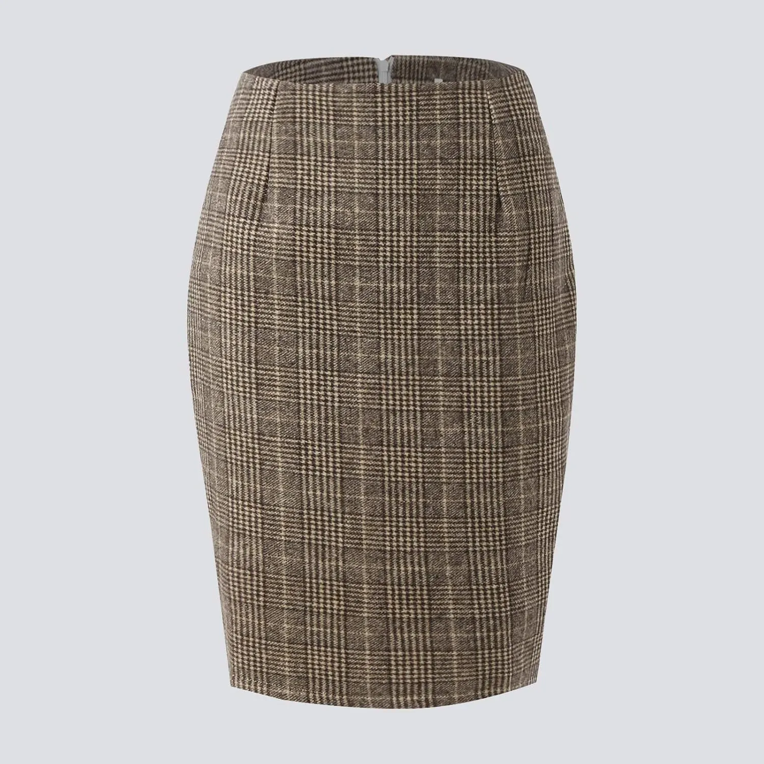 Womens Girl High Waisted Plaid Skirt Bodycon Pencil Skirts Fall Winter Wool Knee Length Skirt