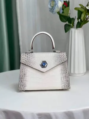 Womens Himalaya White Crocodile Leather Top Handle Cross Body Bag