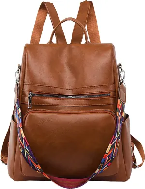 Women's Korean Fashion Backpack Large Capacity Soft Leather Travel Backpack Purse for Women Medium (Brown, One Size)