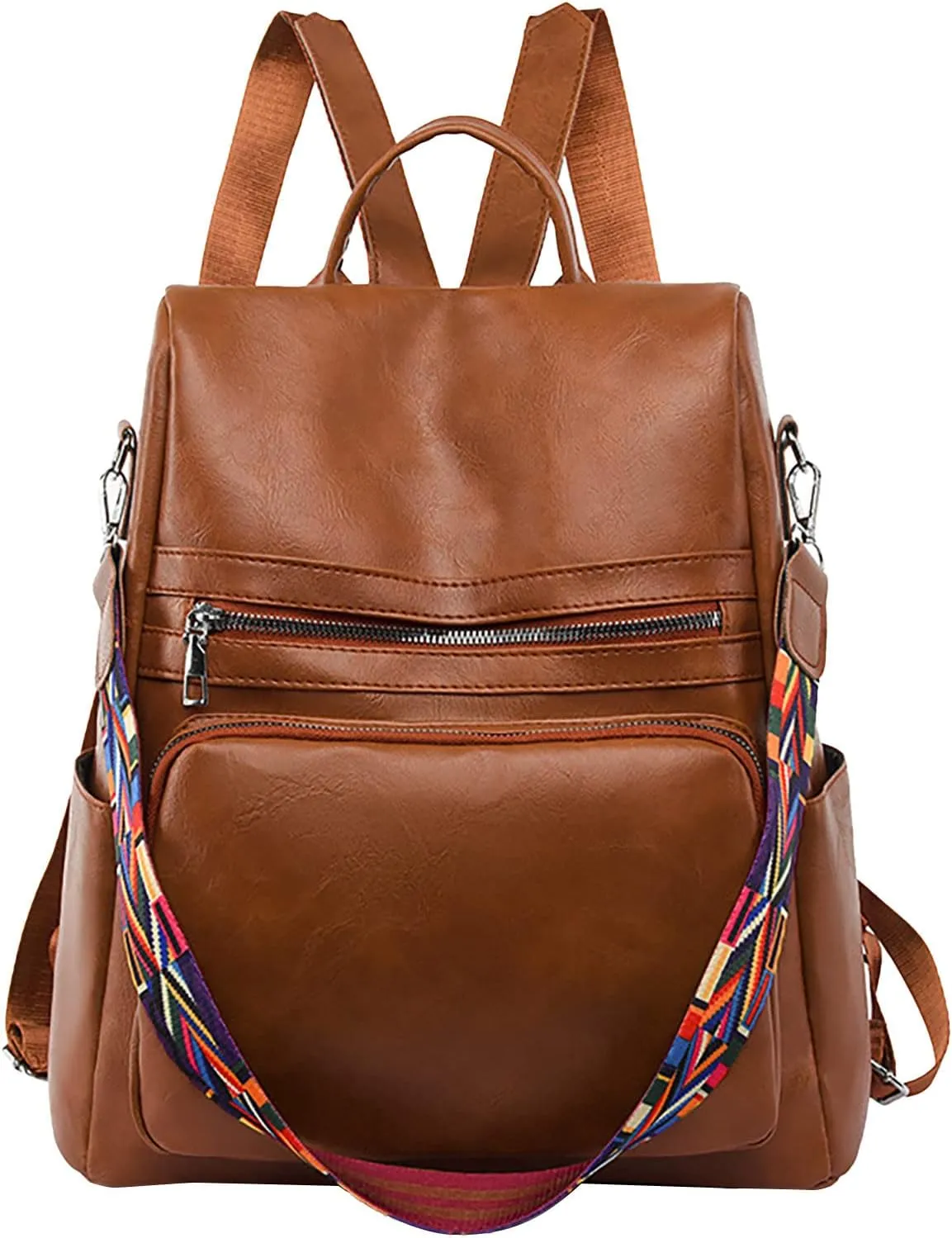 Women's Korean Fashion Backpack Large Capacity Soft Leather Travel Backpack Purse for Women Medium (Brown, One Size)