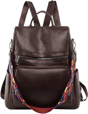 Women's Korean Fashion Backpack Large Capacity Soft Leather Travel Backpack Purse for Women Medium (Coffee, One Size)