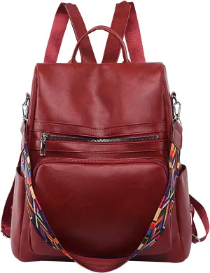 Women's Korean Fashion Backpack Large Capacity Soft Leather Travel Backpack Purse for Women Medium (Red, One Size)