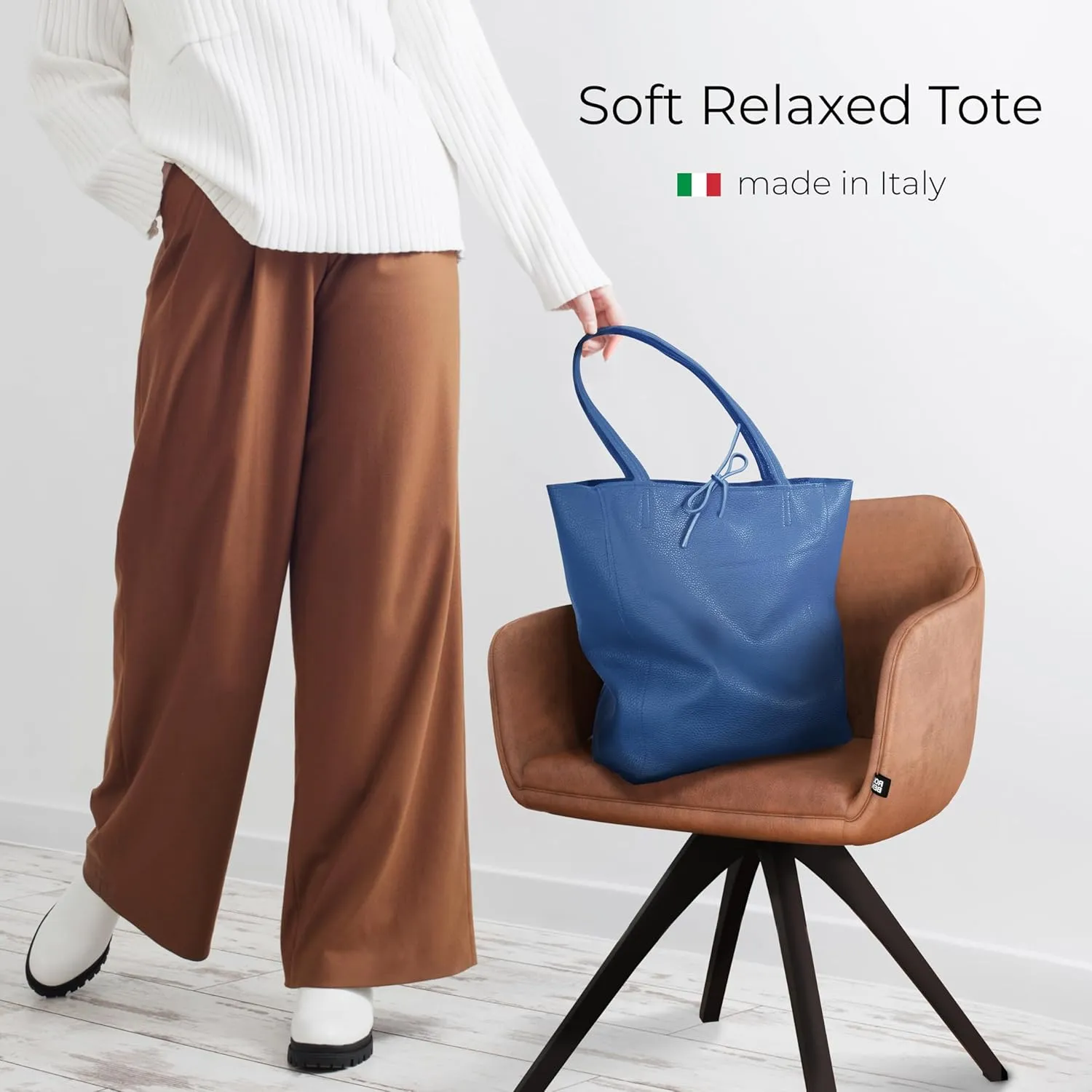 Women's Leather Tote Bag with Zipper for Shopping, Travel and Work - Large Italian Shoulder Handbags