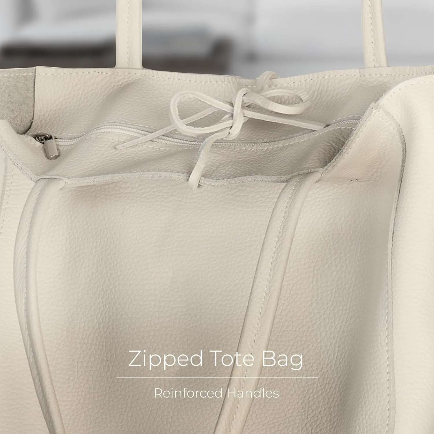 Women's Leather Tote Bag with Zipper for Shopping, Travel and Work - Large Italian Shoulder Handbags