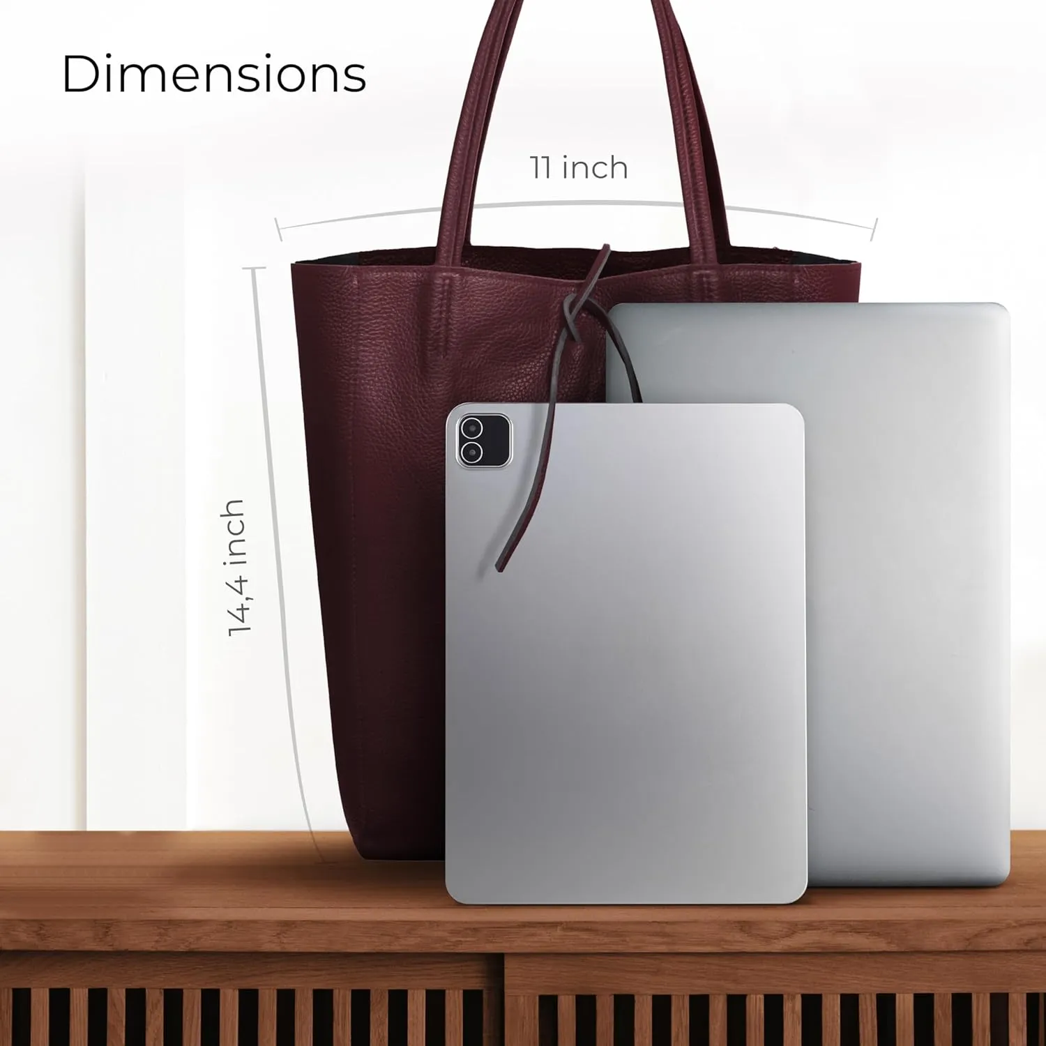 Women's Leather Tote Bag with Zipper for Shopping, Travel and Work - Large Italian Shoulder Handbags