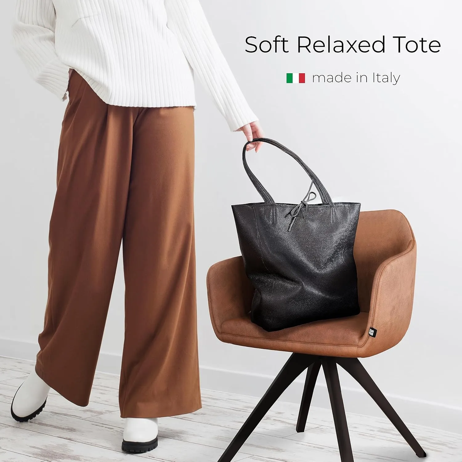Women's Leather Tote Bag with Zipper for Shopping, Travel and Work - Large Italian Shoulder Handbags