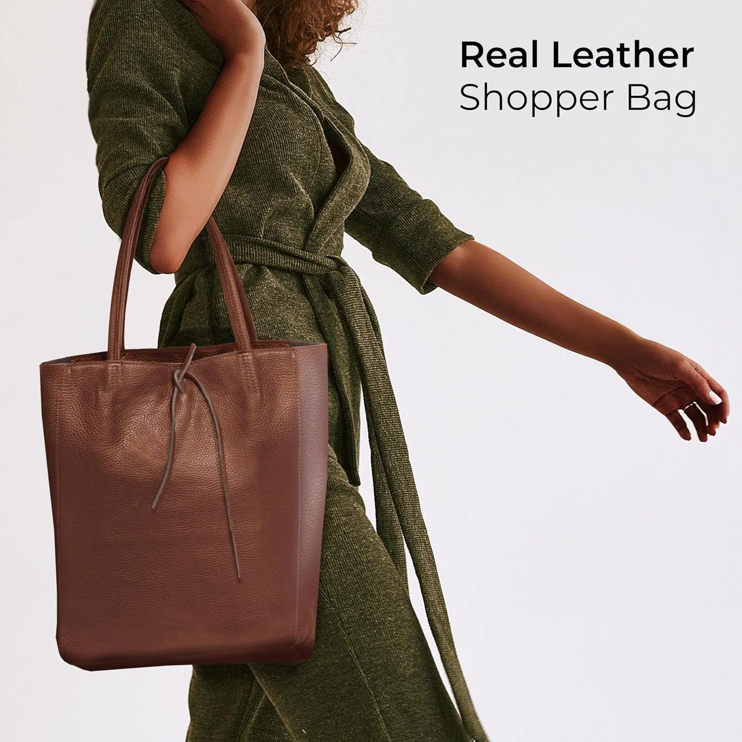 Women's Leather Tote Bag with Zipper for Shopping, Travel and Work - Large Italian Shoulder Handbags