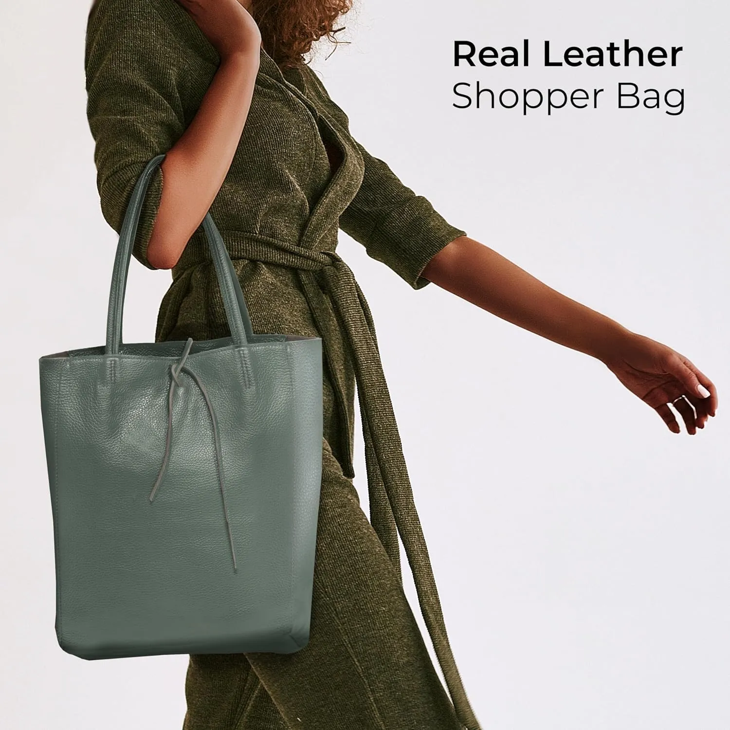 Women's Leather Tote Bag with Zipper for Shopping, Travel and Work - Large Italian Shoulder Handbags
