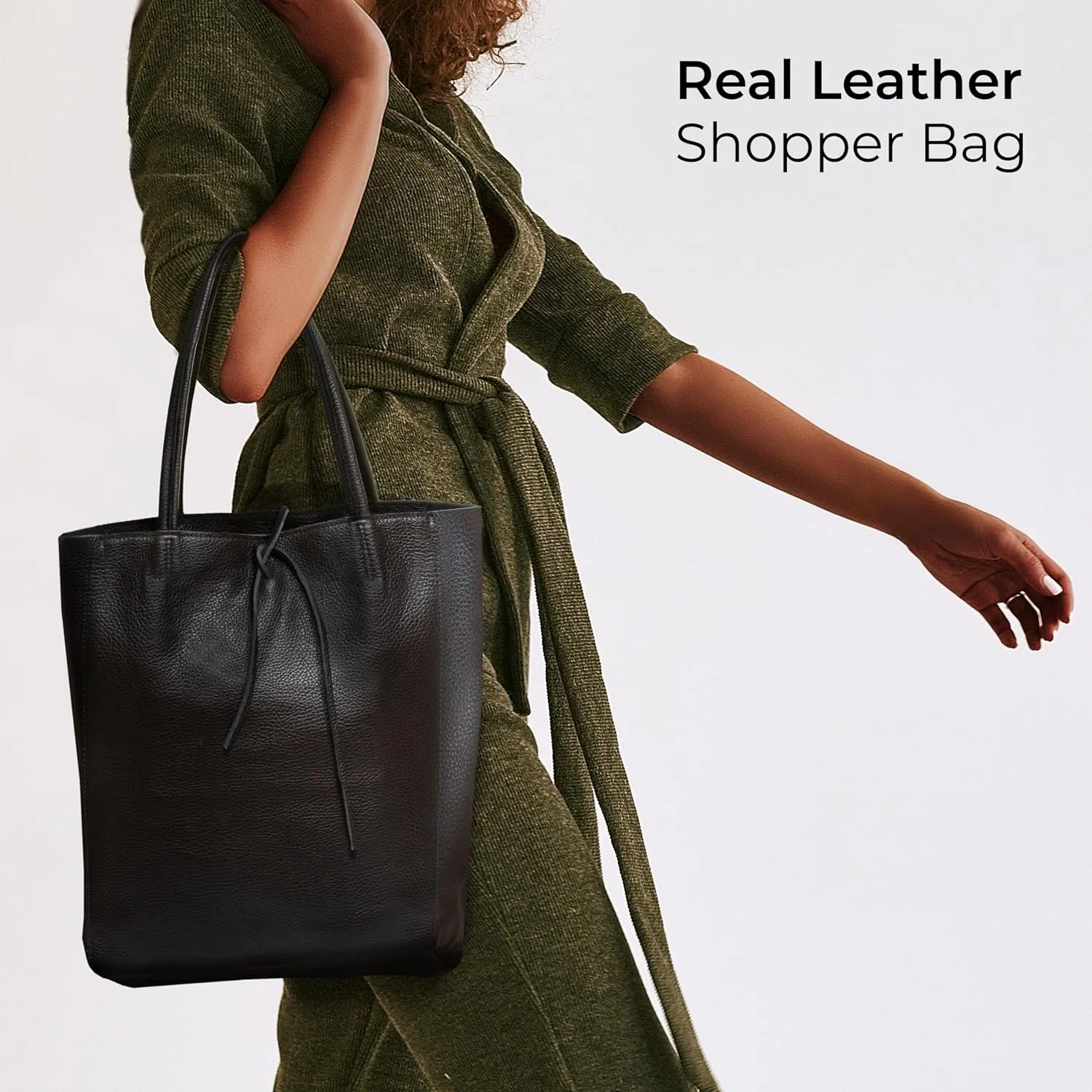 Women's Leather Tote Bag with Zipper for Shopping, Travel and Work - Large Italian Shoulder Handbags