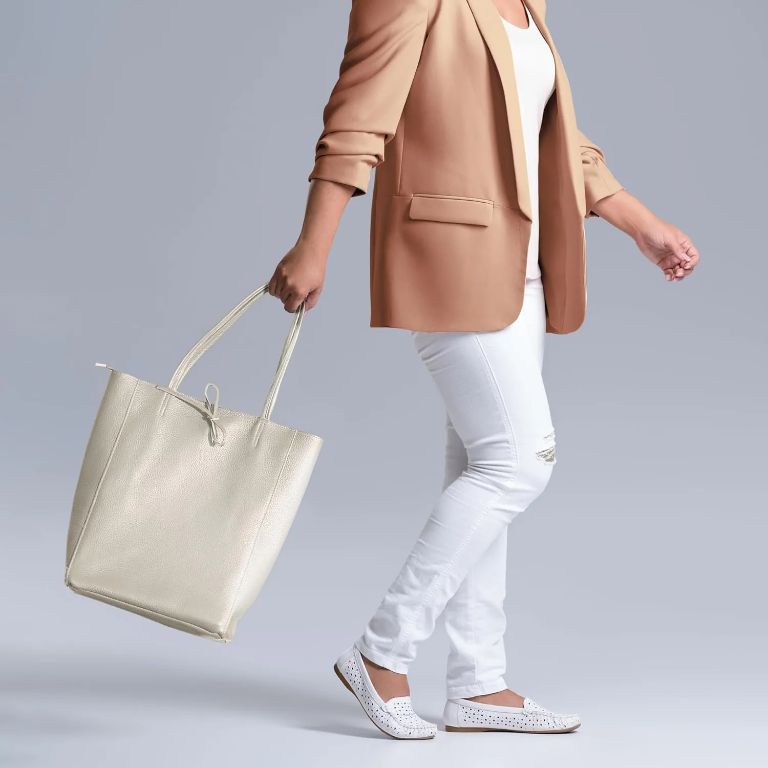 Women's Leather Tote Bag with Zipper for Shopping, Travel and Work - Large Italian Shoulder Handbags