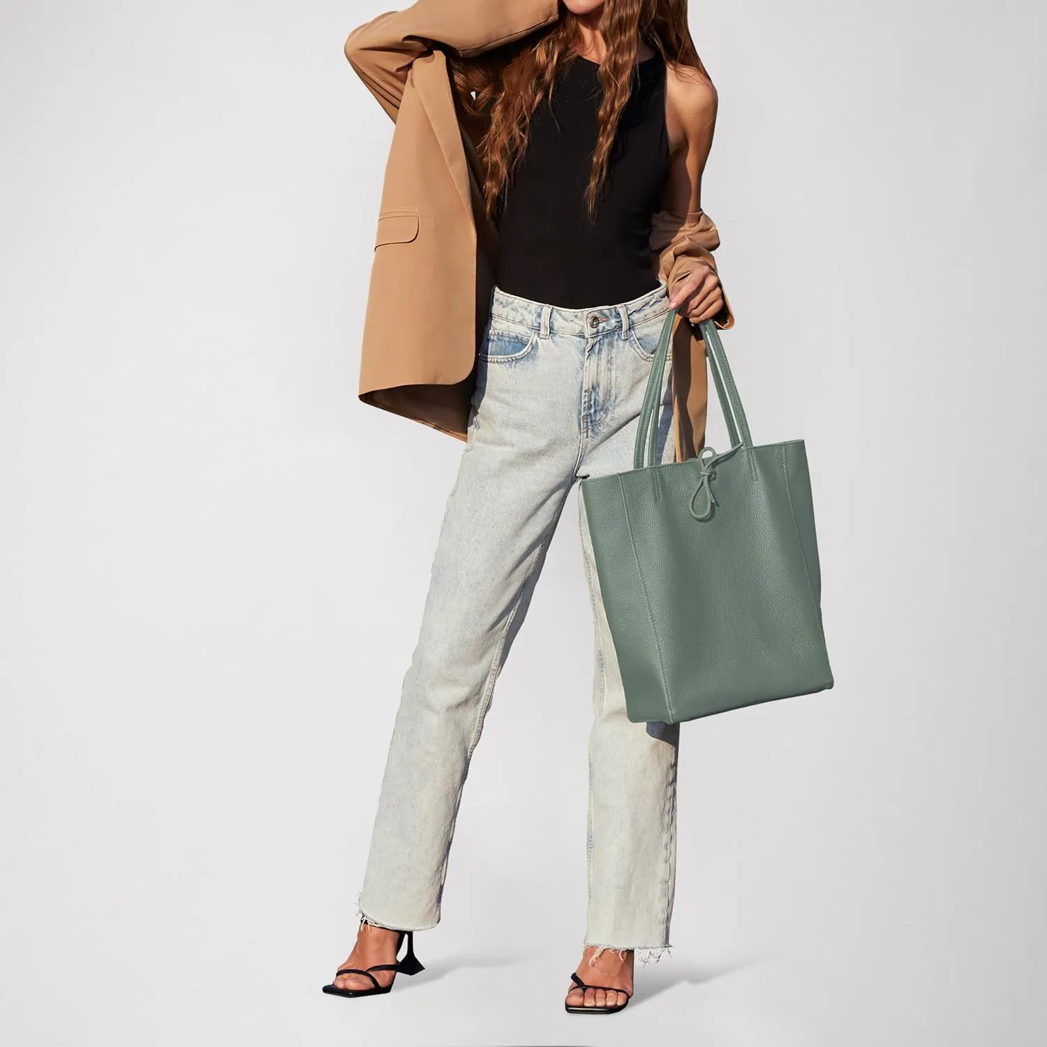Women's Leather Tote Bag with Zipper for Shopping, Travel and Work - Large Italian Shoulder Handbags
