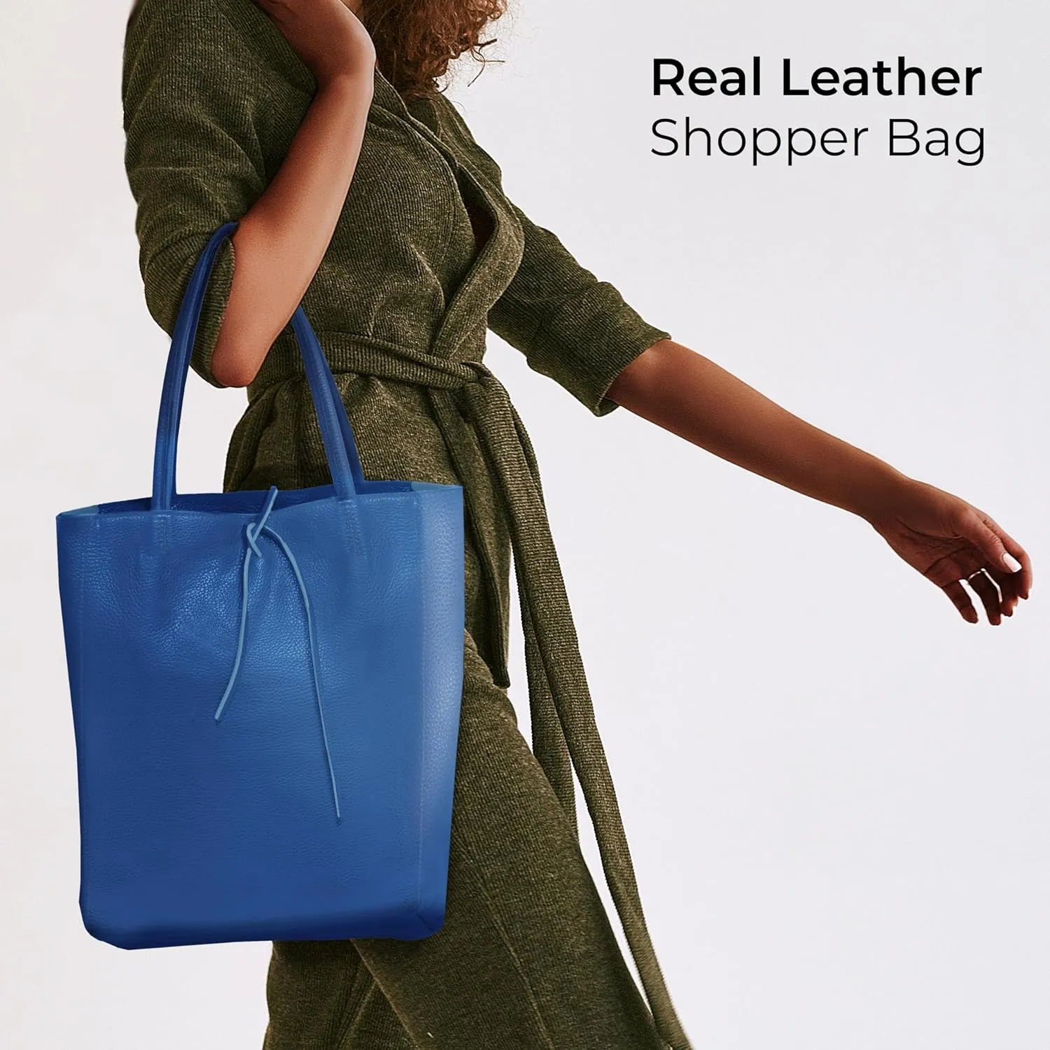 Women's Leather Tote Bag with Zipper for Shopping, Travel and Work - Large Italian Shoulder Handbags